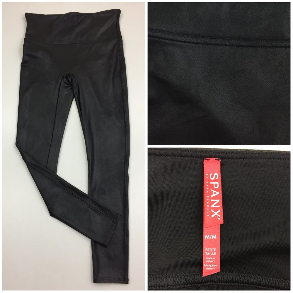 SPANX Sara Blakely Black Textured Coated Pull On Shaping Slimming Leggings Pant
